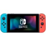 Consola Nintendo Switch con un par de Joy-Cons inalámbricos V3 en rojo y azul neón