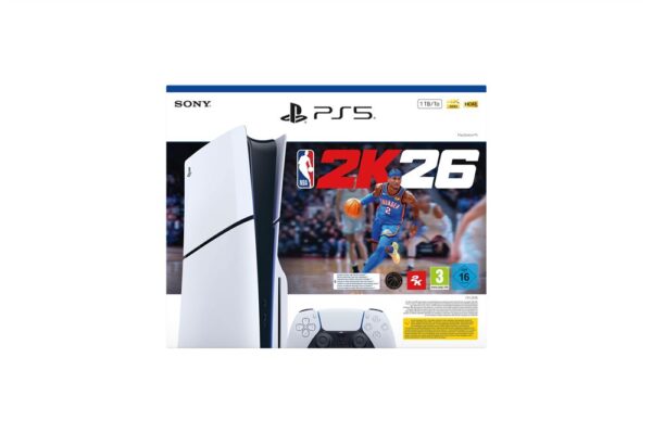 Pack de consola PlayStation 5 Edición Estándar Sony Slim Blanco y Negro + NBA 2K26